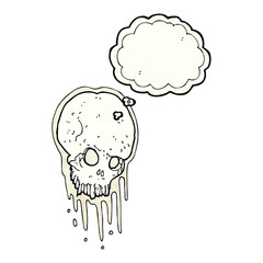 cartoon scary skull with thought bubble