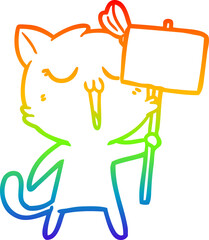 rainbow gradient line drawing of a cartoon cat
