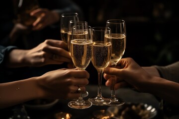 Champagne Toast For New Years Celebration. Generative AI