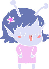 happy alien girl flat color style cartoon