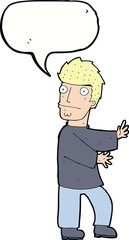 cartoon nervous man with speech bubble
