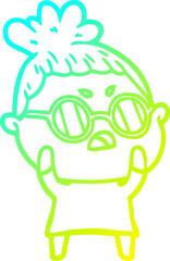 cold gradient line drawing of a cartoon annoyed woman