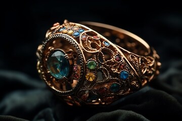 Expensive Vintage Ring With Big Gemstones And Neural Network Art. Generative AI