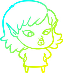cold gradient line drawing of a pretty cartoon elf girl