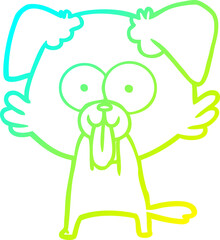 cold gradient line drawing of a cartoon dog with tongue sticking out