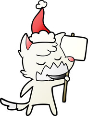 friendly hand drawn gradient cartoon of a fox wearing santa hat