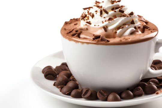 Hot Chocolate Isolated In Closeup On White. Generative AI