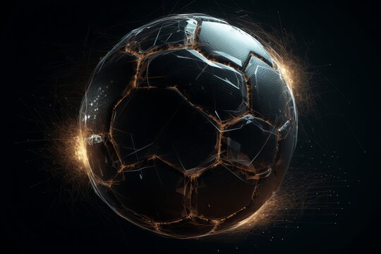 High resolution combined sketches and 3D illustrations of a soccer ball with particles. Generative AI © Pixel Matrix