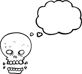 freehand drawn thought bubble cartoon scary skull