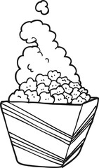 freehand drawn black and white cartoon fresh popcorn