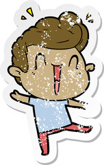 distressed sticker of a cartoon excited man