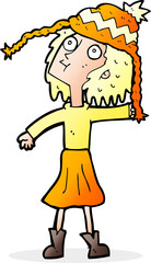 cartoon woman wearing winter hat