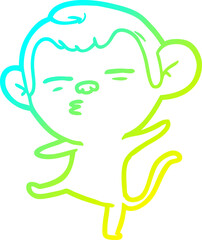 cold gradient line drawing of a cartoon suspicious monkey