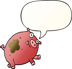 cartoon pig with speech bubble in smooth gradient style