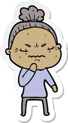sticker of a cartoon annoyed old lady