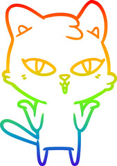 rainbow gradient line drawing of a cartoon cat