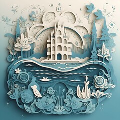 Paper art , Ecology and world water day , Saving water and world Environment day , Environmental protection and save earth water , Generate Ai