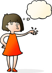 cartoon woman showing off engagement ring with thought bubble