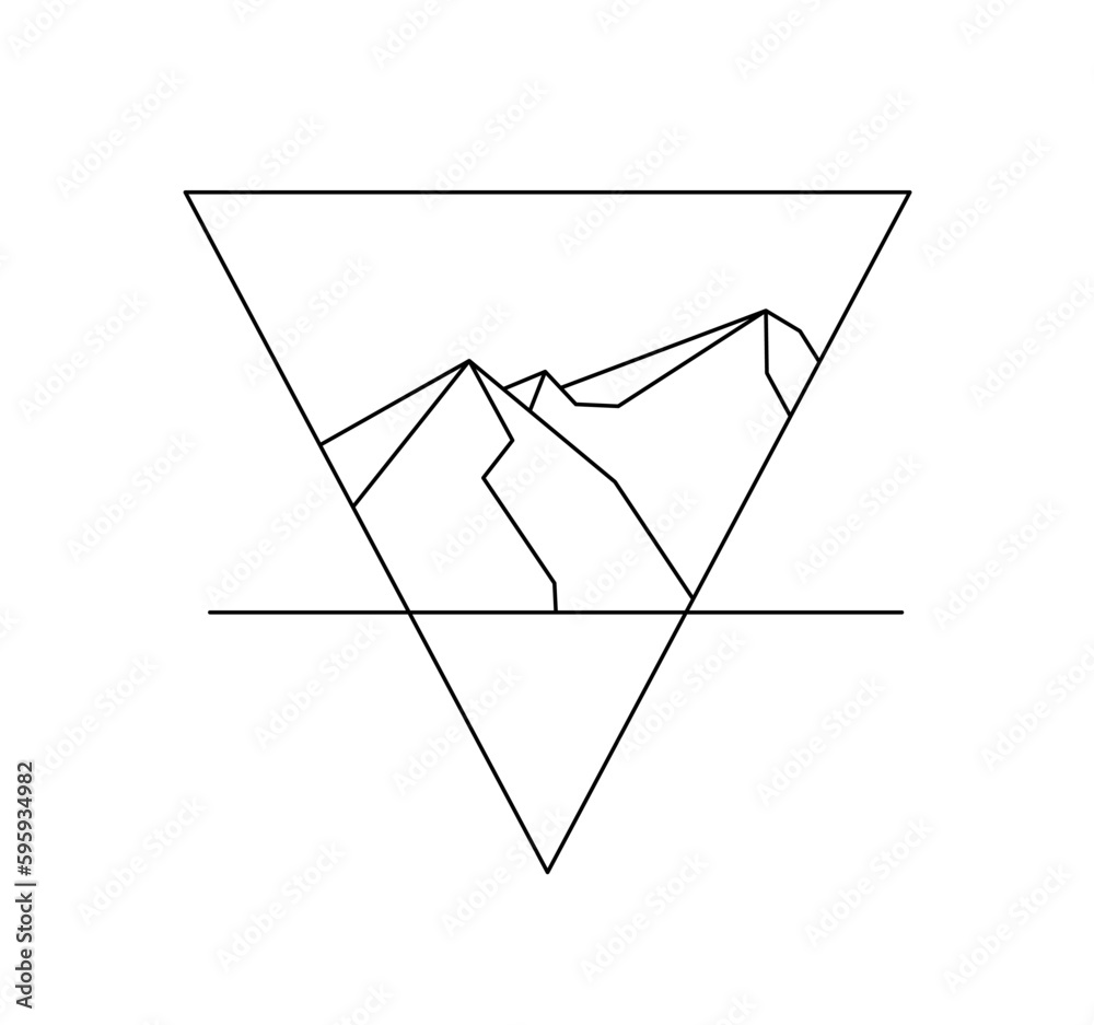 Wall mural vector isolated mountains inside triangle shape colorless black and white contour line easy drawing