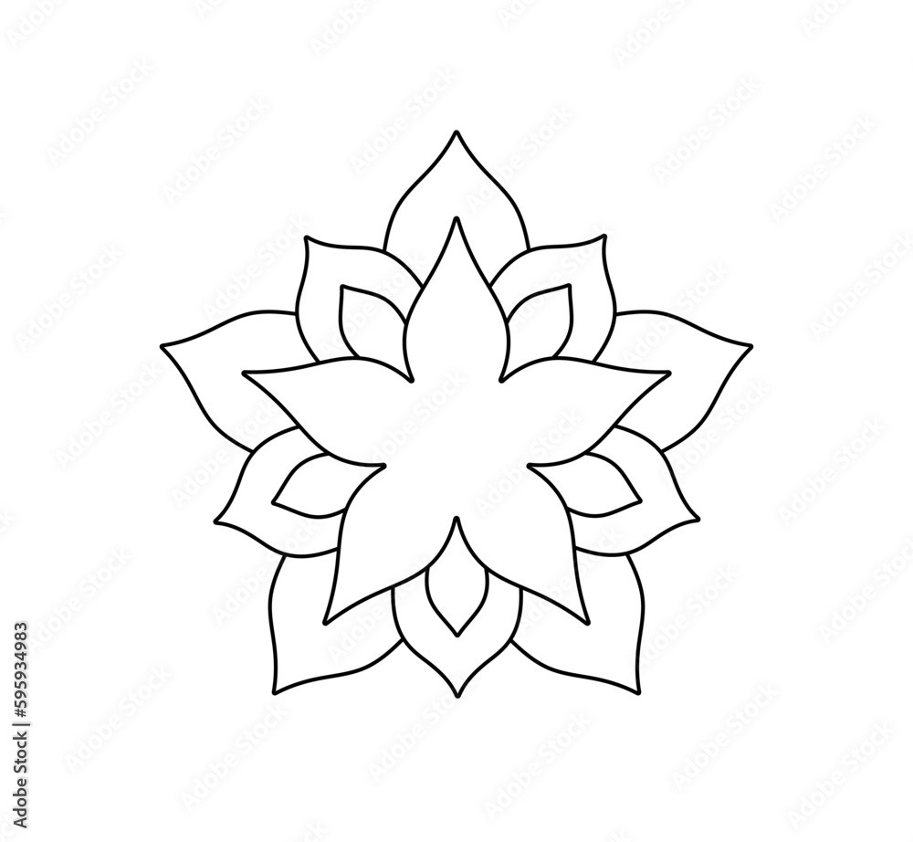 Poster vector isolated one single simplest five petals flower shape colorless black and white contour line 