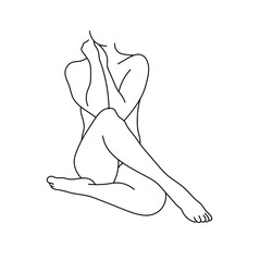 Vector isolated one single nude sitting woman body in beautiful pose colorless black and white contour line easy drawing