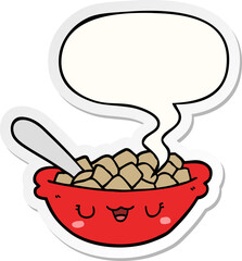 cute cartoon bowl of cereal with speech bubble sticker
