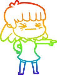 rainbow gradient line drawing of a cartoon woman