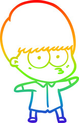 rainbow gradient line drawing of a curious cartoon boy