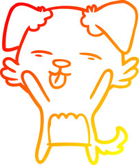 warm gradient line drawing of a cartoon dog sticking out tongue