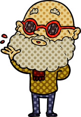 cartoon curious man with beard and sunglasses
