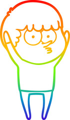 rainbow gradient line drawing of a cartoon curious boy