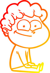 warm gradient line drawing of a cartoon happy man