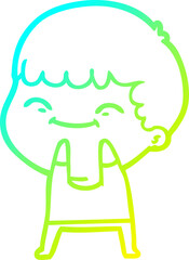 cold gradient line drawing of a cartoon happy boy