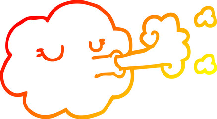 warm gradient line drawing of a cartoon cloud blowing a gale