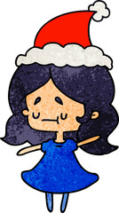 hand drawn christmas textured cartoon of kawaii girl