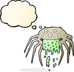 cartoon gross halloween spider with thought bubble