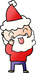 man with beard sticking out tongue wearing santa hat