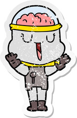 distressed sticker of a happy cartoon robot