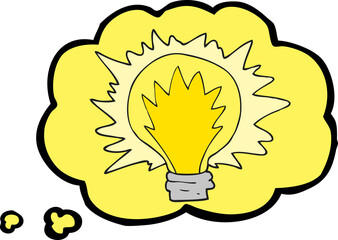 freehand drawn thought bubble cartoon light bulb