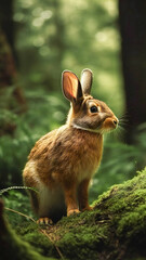 Fototapeta premium Illustration of a rabbit in a forest scene. Created with Generative AI technology.