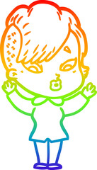 rainbow gradient line drawing of a cartoon surprised girl