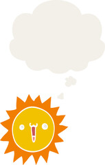 cartoon sun with thought bubble in retro style