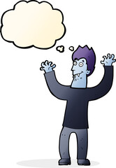 cartoon halloween vampire with thought bubble