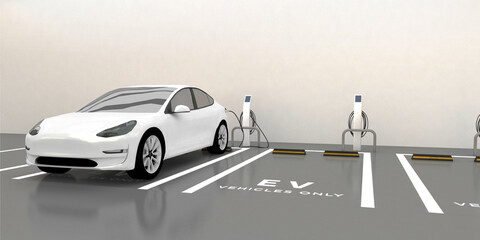 EV vehicle charging lot. ev car parking lot 3d illustration. © Tuna salmon