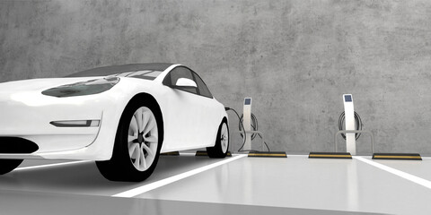 EV vehicle charging lot. ev car parking lot 3d illustration. © Tuna salmon
