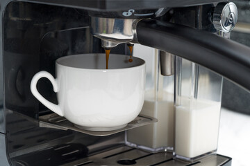 Coffee machine make coffee latte or cappuccino