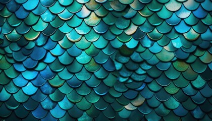Fototapety  Dragon scales background - turquoise shining shells