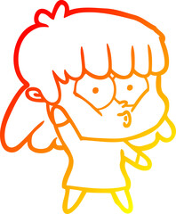 warm gradient line drawing of a cartoon whistling girl