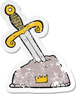 recommend clip art: retro distressed sticker of a cartoon sword in stone