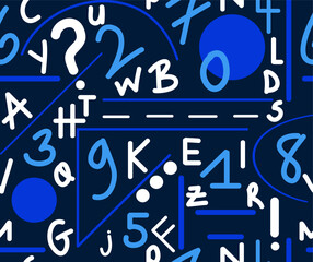 Abstract Hand Drawing Geometric Shapes Letters and Numbers Seamless Vector Pattern Isolated Background 